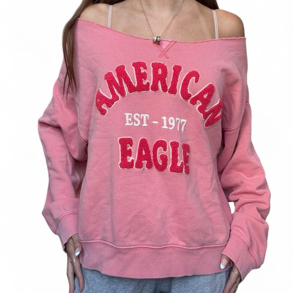 American Eagle Pink Off-Shoulder Sweatshirt